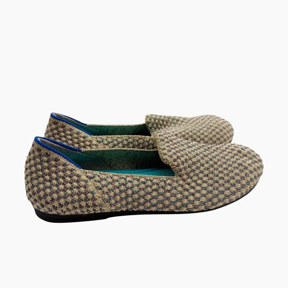 Rothys Kids Loafers Multi Color Metallic‎ Knit Gold Pink Teal Size K11 Flats